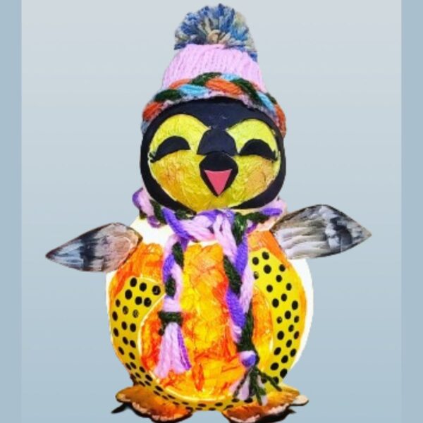 Handcrafted Penguin Lamp with Cozy Winter Hat and Scarf